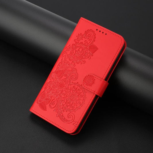 For Google Pixel 10 Pro XL Datura Flower Embossed Flip Leather Phone Case(Red) - Google Cases by buy2fix | Online Shopping UK | buy2fix