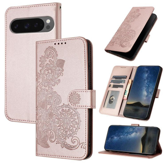 For Google Pixel 10 Pro XL Datura Flower Embossed Flip Leather Phone Case(Rose Gold) - Google Cases by buy2fix | Online Shopping UK | buy2fix