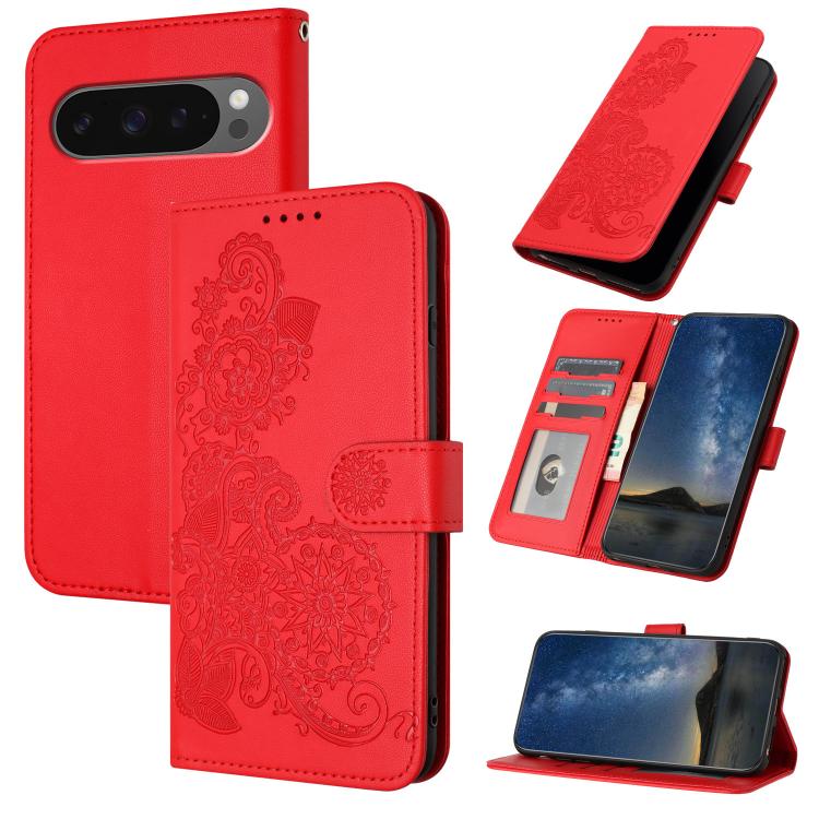 For Google Pixel 10 / Pixel 10 Pro Datura Flower Embossed Flip Leather Phone Case(Red) - Google Cases by buy2fix | Online Shopping UK | buy2fix