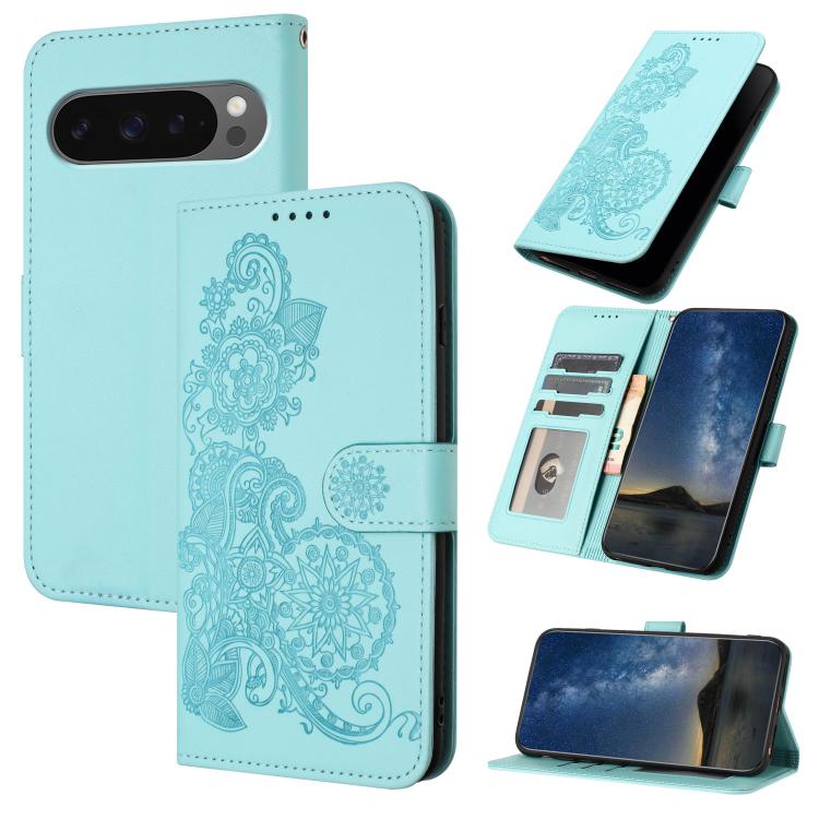 For Google Pixel 10 / Pixel 10 Pro Datura Flower Embossed Flip Leather Phone Case(Light blue) - Google Cases by buy2fix | Online Shopping UK | buy2fix