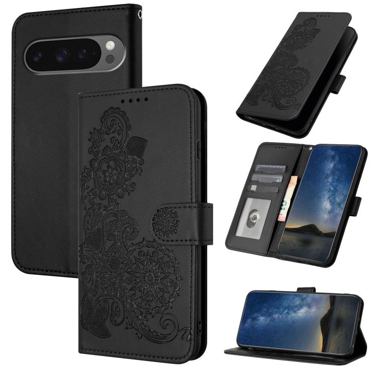 For Google Pixel 10 / Pixel 10 Pro Datura Flower Embossed Flip Leather Phone Case(Black) - Google Cases by buy2fix | Online Shopping UK | buy2fix