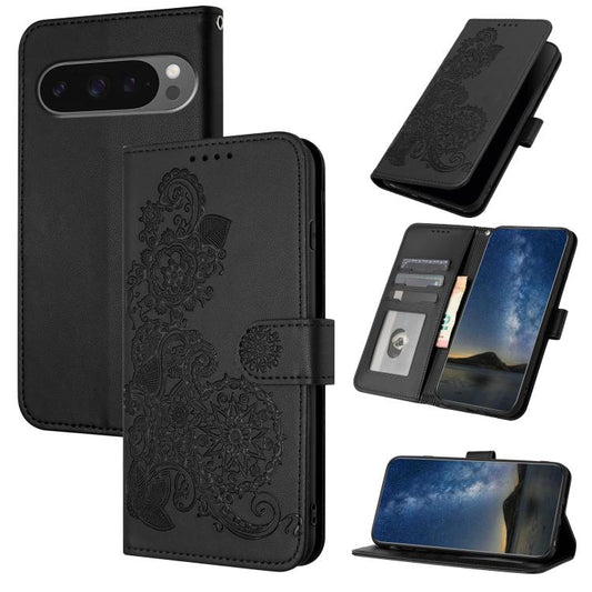 For Google Pixel 10 / Pixel 10 Pro Datura Flower Embossed Flip Leather Phone Case(Black) - Google Cases by buy2fix | Online Shopping UK | buy2fix