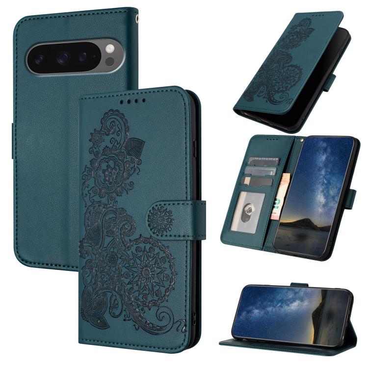 For Google Pixel 10 / Pixel 10 Pro Datura Flower Embossed Flip Leather Phone Case(Dark Green) - Google Cases by buy2fix | Online Shopping UK | buy2fix