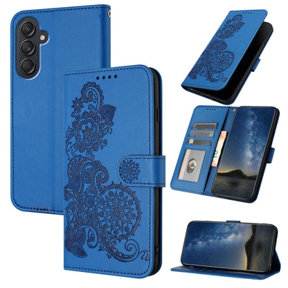 For Samsung Galaxy M55 5G Datura Flower Embossed Flip Leather Phone Case(Blue) by buy2fix