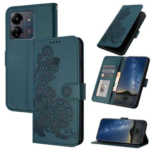 For Xiaomi Redmi 13C Datura Flower Embossed Flip Leather Phone Case(Dark Green) by buy2fix