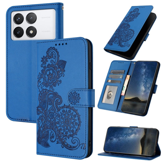 For Xiaomi Redmi K70 Datura Flower Embossed Flip Leather Phone Case(Blue) - Xiaomi Cases by buy2fix | Online Shopping UK | buy2fix