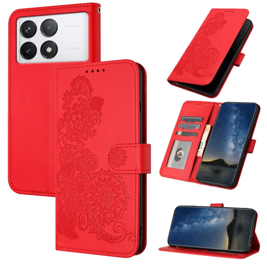 For Xiaomi Redmi K70 Datura Flower Embossed Flip Leather Phone Case(Red) - Xiaomi Cases by buy2fix | Online Shopping UK | buy2fix