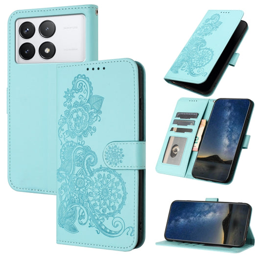 For Xiaomi Redmi K70 Datura Flower Embossed Flip Leather Phone Case(Light blue) - Xiaomi Cases by buy2fix | Online Shopping UK | buy2fix