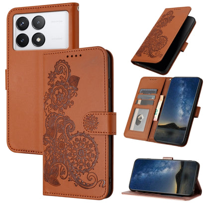 For Xiaomi Redmi K70 Datura Flower Embossed Flip Leather Phone Case(Brown) - Xiaomi Cases by buy2fix | Online Shopping UK | buy2fix