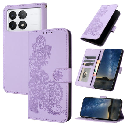 For Xiaomi Redmi K70 Datura Flower Embossed Flip Leather Phone Case(Purple) by buy2fix