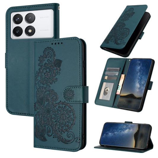 For Xiaomi Redmi K70 Datura Flower Embossed Flip Leather Phone Case(Dark Green) - Xiaomi Cases by buy2fix | Online Shopping UK | buy2fix
