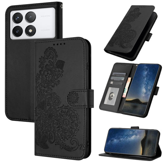 For Xiaomi Redmi K70E Datura Flower Embossed Flip Leather Phone Case(Black) - Xiaomi Cases by buy2fix | Online Shopping UK | buy2fix