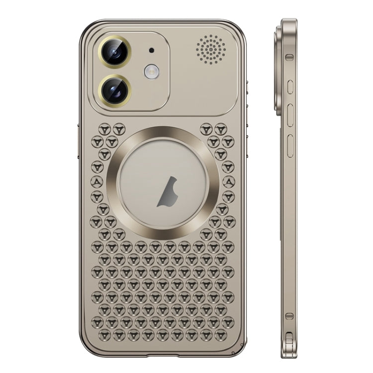 For iPhone 12 Spring Buckle MagSafe Magnetic Metal Aromatherapy Phone Case(Grey) by buy2fix