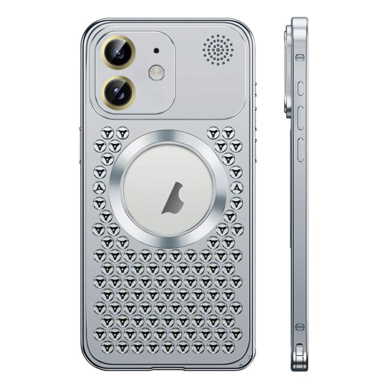 For iPhone 12 Spring Buckle MagSafe Magnetic Metal Aromatherapy Phone Case(Silver) by buy2fix