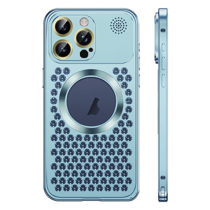 For iPhone 12 Pro Spring Buckle MagSafe Magnetic Metal Aromatherapy Phone Case(Blue) by buy2fix