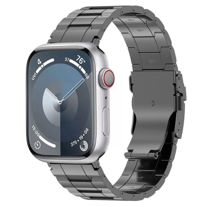For Apple Watch Series 9 41mm Safety Buckle Trapezoid Titanium Steel Watch Band(Grey) by buy2fix