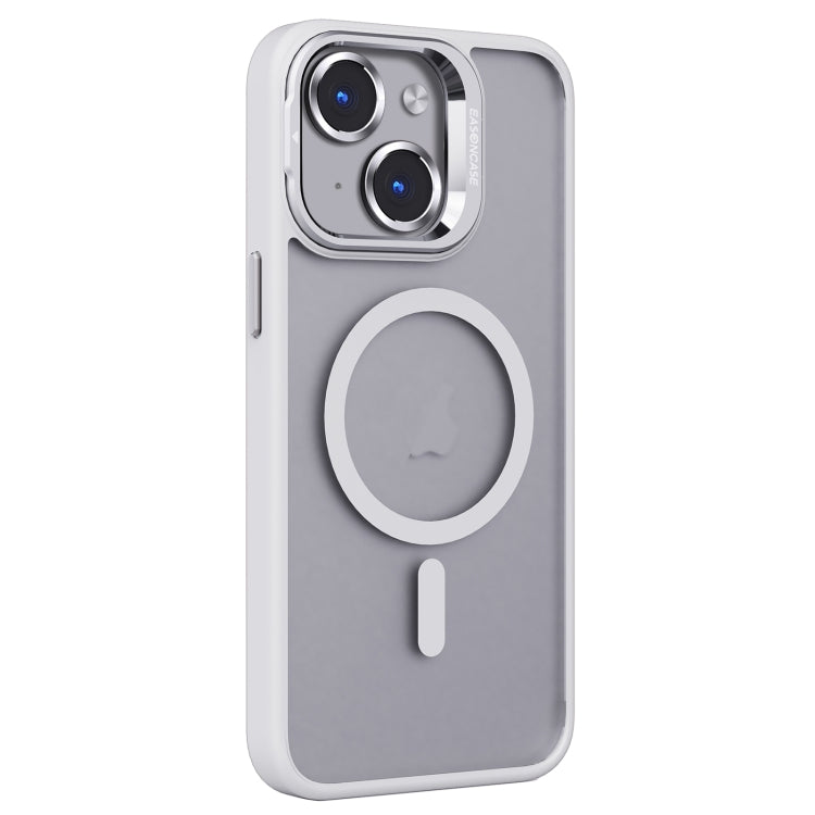 For iPhone 14 Invisible Lens Holder PC + TPU Frosted MagSafe Phone Case(White) by buy2fix
