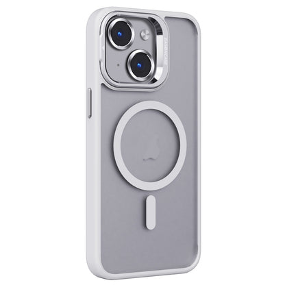 For iPhone 14 Invisible Lens Holder PC + TPU Frosted MagSafe Phone Case(White) by buy2fix