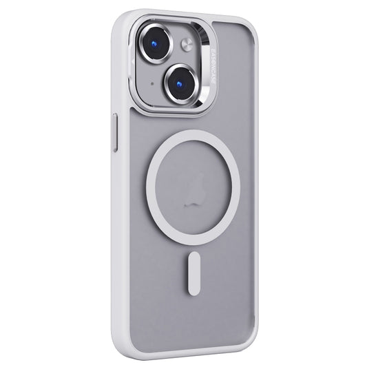 For iPhone 14 Invisible Lens Holder PC + TPU Frosted MagSafe Phone Case(White) by buy2fix