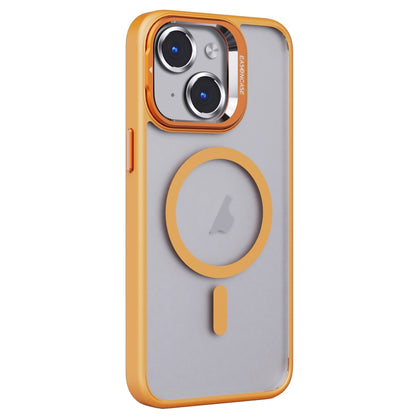 For iPhone 14 Invisible Lens Holder PC + TPU Frosted MagSafe Phone Case(Orange) by buy2fix