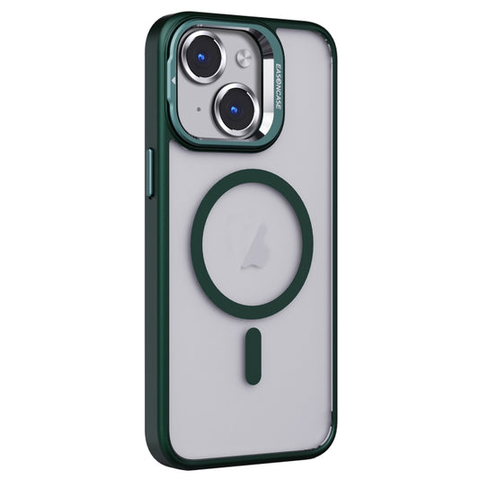 For iPhone 14 Invisible Lens Holder PC + TPU Frosted MagSafe Phone Case(Green) by buy2fix