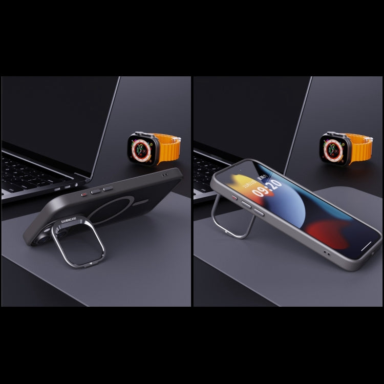 For iPhone 14 Invisible Lens Holder PC + TPU Frosted MagSafe Phone Case(Orange) by buy2fix