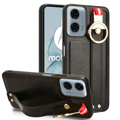 For Motorola Moto G Power 2024 Wristband Leather Back Phone Case(Black) by buy2fix