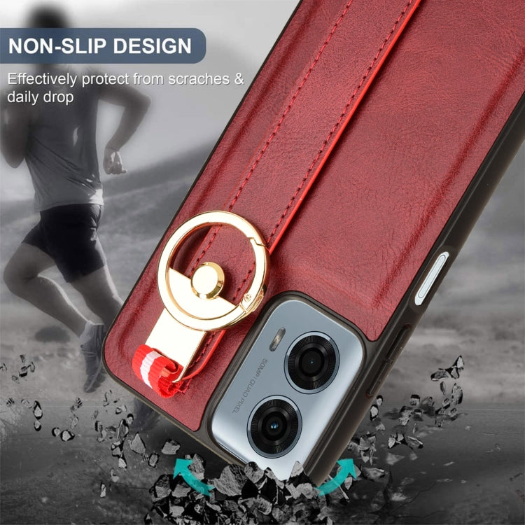 For Motorola Moto G Power 2024 Wristband Leather Back Phone Case(Red) by buy2fix