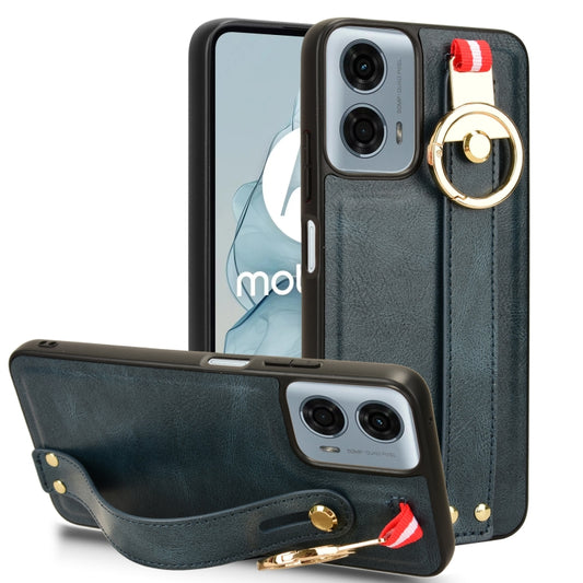 For Motorola Moto G Power 2024 Wristband Leather Back Phone Case(Blue) by buy2fix