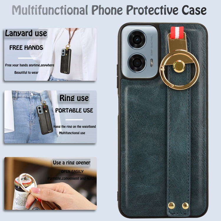 For Motorola Moto G Power 2024 Wristband Leather Back Phone Case(Blue) by buy2fix