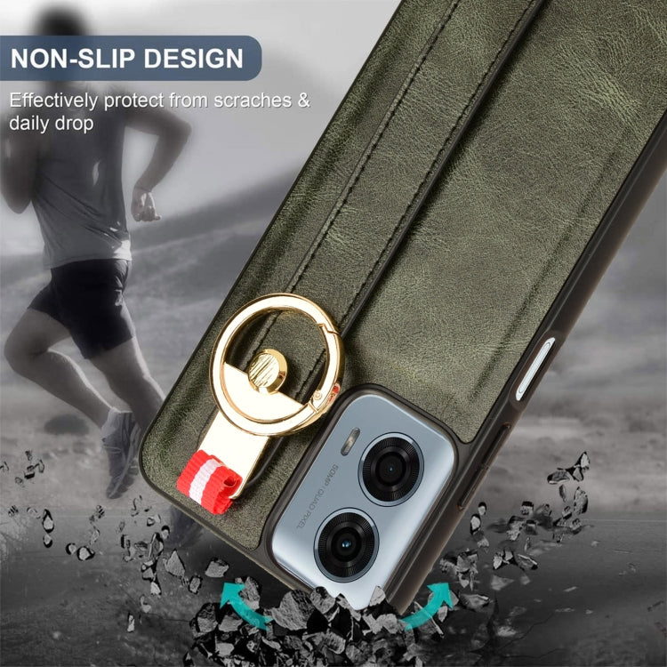 For Motorola Moto G Power 2024 Wristband Leather Back Phone Case(Green) by buy2fix