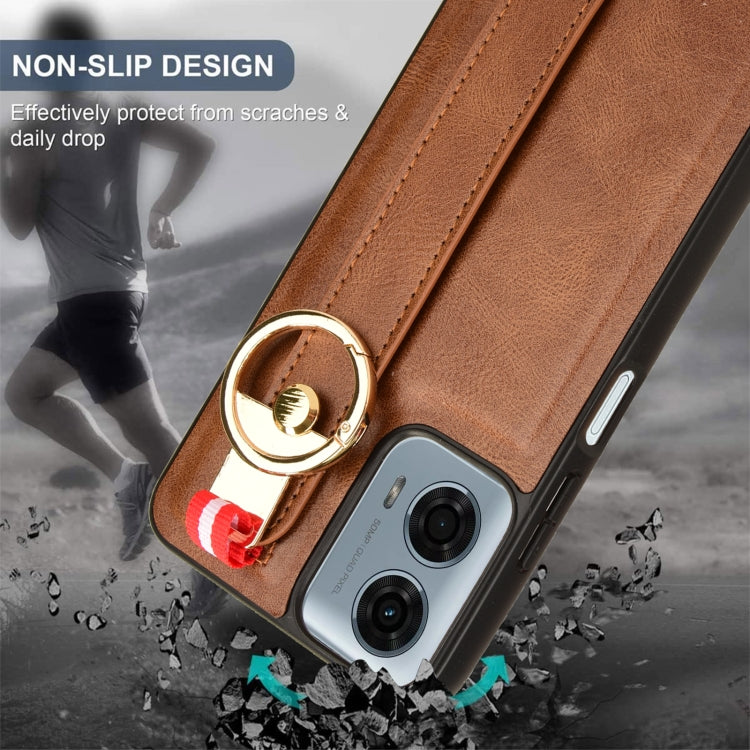 For Motorola Moto G Power 2024 Wristband Leather Back Phone Case(Brown) by buy2fix