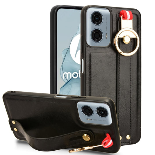 For Motorola Moto G 5G 2024 Wristband Leather Back Phone Case(Black) by buy2fix