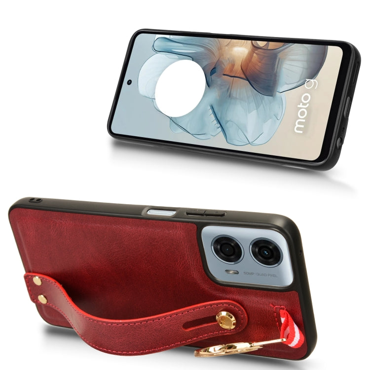 For Motorola Moto G 5G 2024 Wristband Leather Back Phone Case(Red) by buy2fix