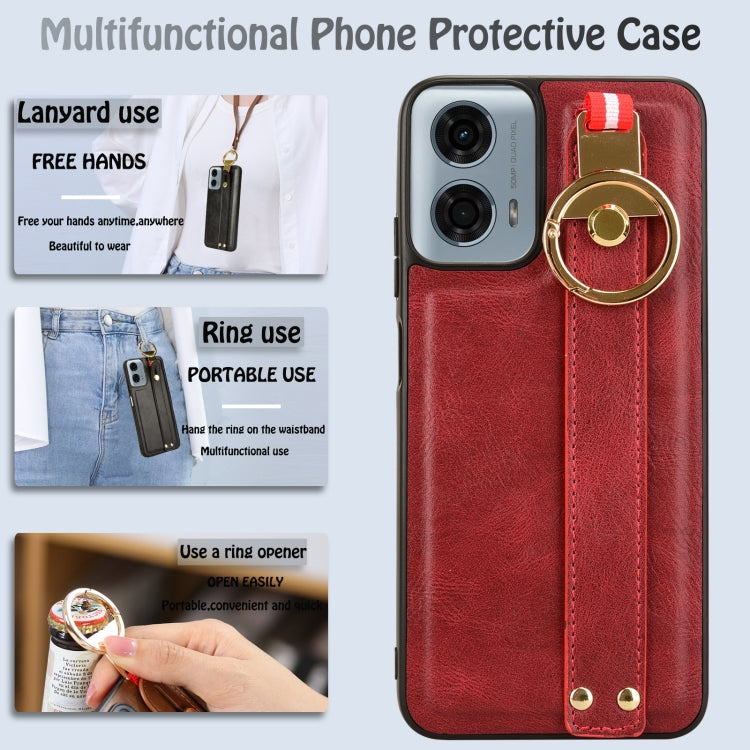For Motorola Moto G 5G 2024 Wristband Leather Back Phone Case(Red) by buy2fix