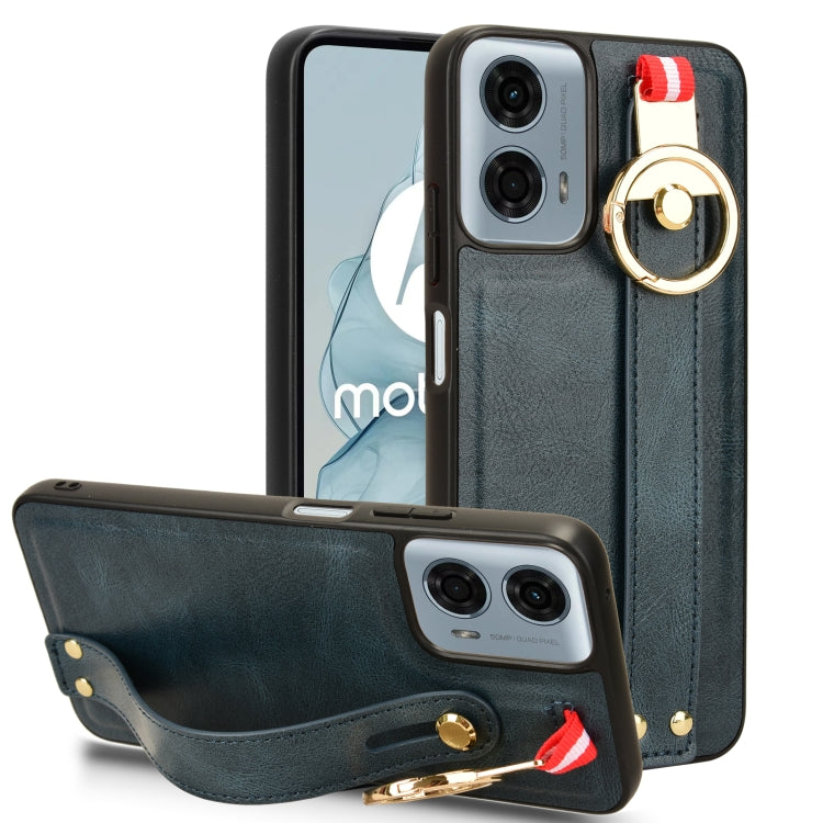 For Motorola Moto G 5G 2024 Wristband Leather Back Phone Case(Blue) by buy2fix