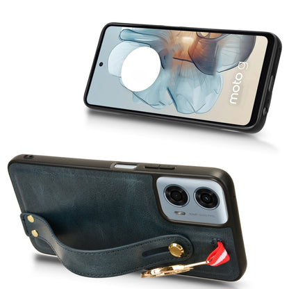 For Motorola Moto G 5G 2024 Wristband Leather Back Phone Case(Blue) by buy2fix