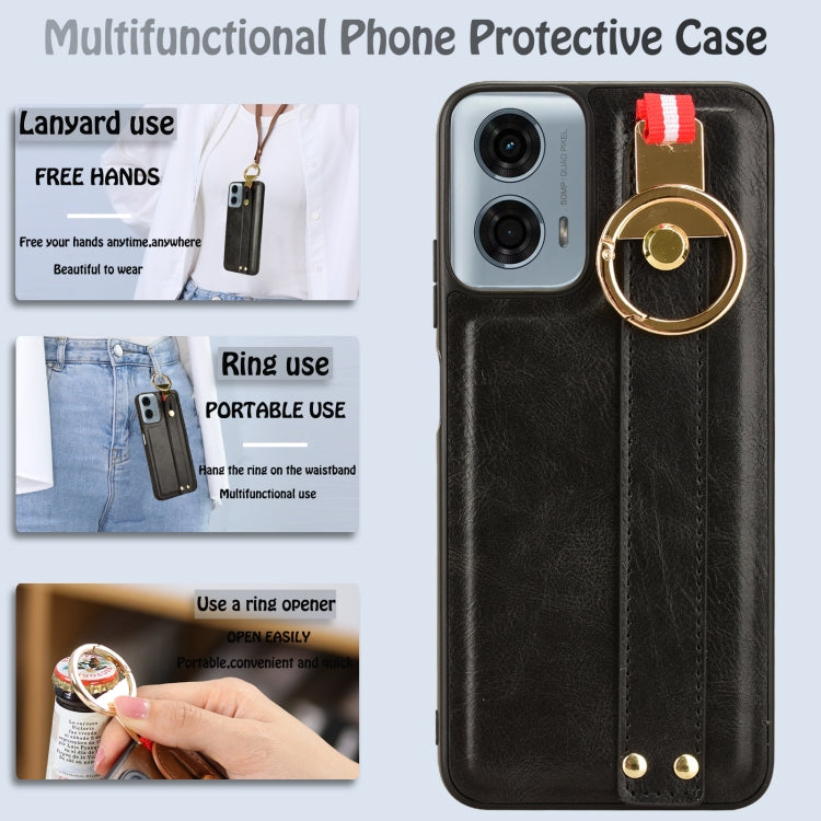 For Motorola Moto G Play 5G 2024 Wristband Leather Back Phone Case(Black) by buy2fix
