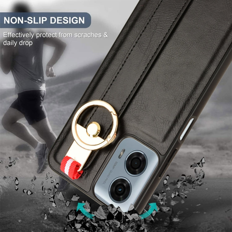 For Motorola Moto G Play 5G 2024 Wristband Leather Back Phone Case(Black) by buy2fix