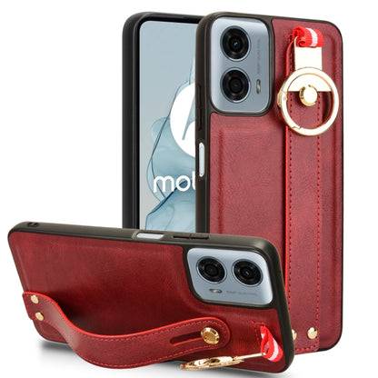 For Motorola Moto G Play 5G 2024 Wristband Leather Back Phone Case(Red) by buy2fix