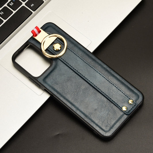 For Motorola Moto G Play 5G 2024 Wristband Leather Back Phone Case(Blue) by buy2fix