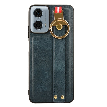 For Motorola Moto G Play 5G 2024 Wristband Leather Back Phone Case(Blue) by buy2fix