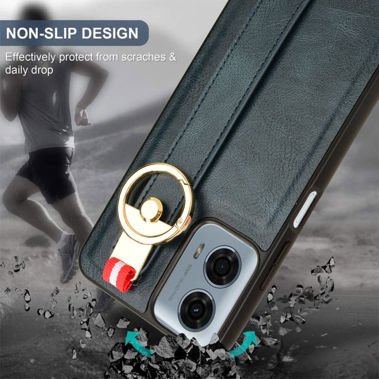 For Motorola Moto G Play 5G 2024 Wristband Leather Back Phone Case(Blue) by buy2fix