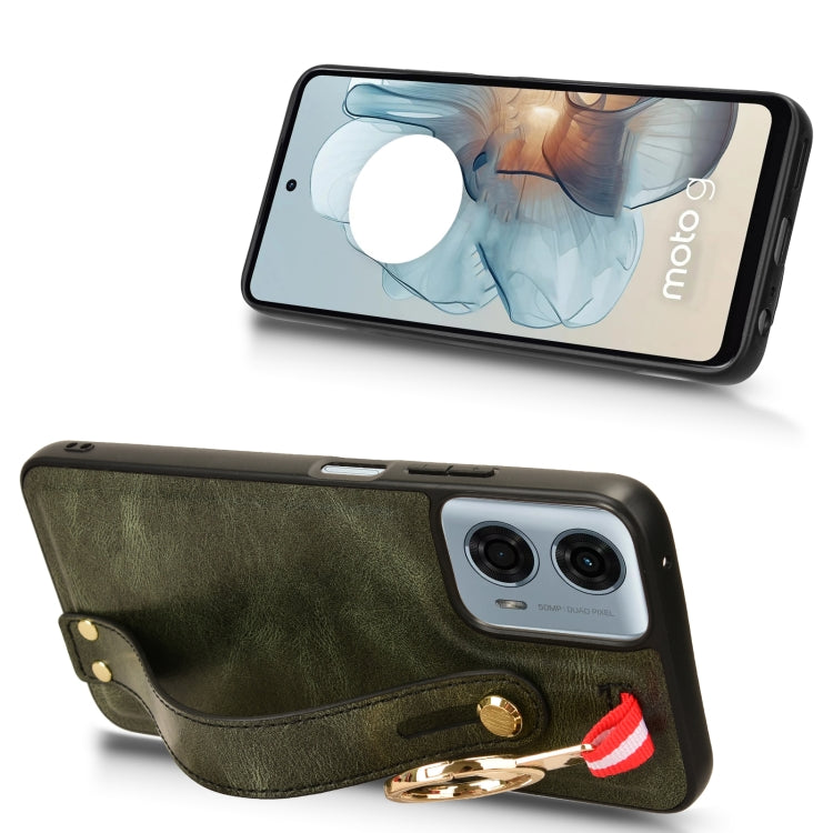 For Motorola Moto G Play 5G 2024 Wristband Leather Back Phone Case(Green) by buy2fix