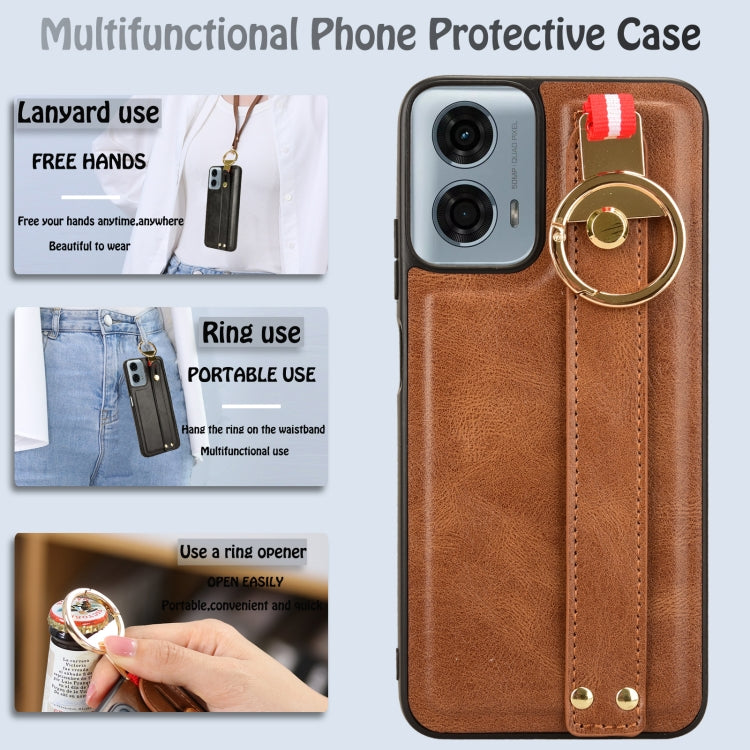 For Motorola Moto G Play 5G 2024 Wristband Leather Back Phone Case(Brown) by buy2fix