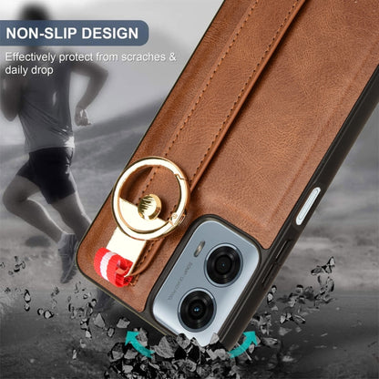 For Motorola Moto G Play 5G 2024 Wristband Leather Back Phone Case(Brown) by buy2fix