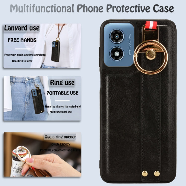For Motorola Moto G Play 4G 2024 Wristband Leather Back Phone Case(Black) by buy2fix