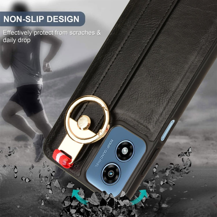 For Motorola Moto G Play 4G 2024 Wristband Leather Back Phone Case(Black) by buy2fix