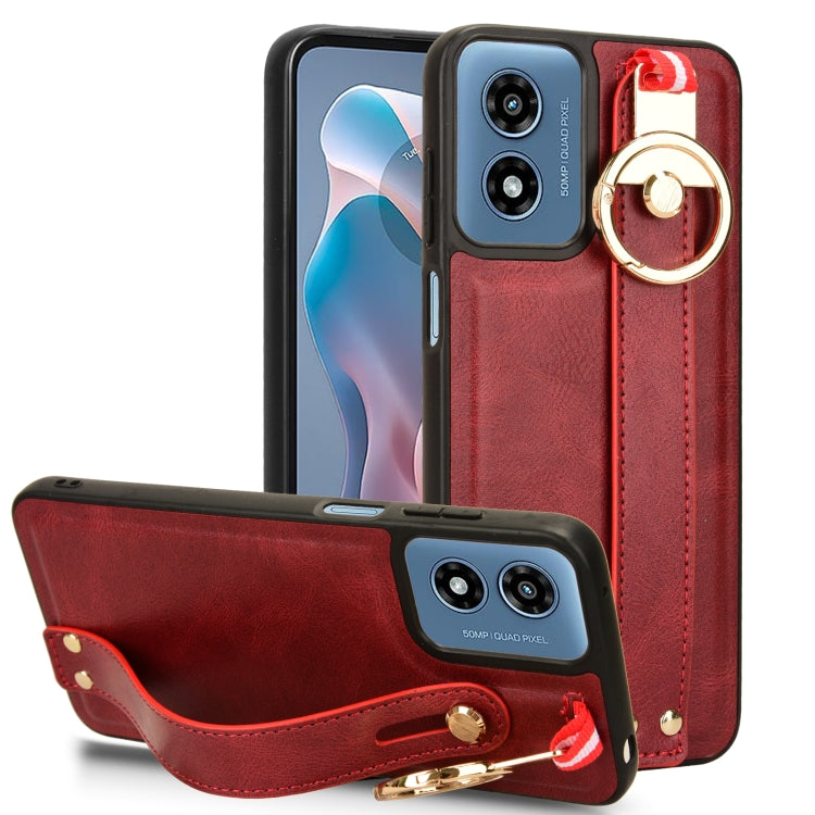 For Motorola Moto G Play 4G 2024 Wristband Leather Back Phone Case(Red) by buy2fix
