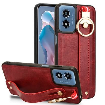 For Motorola Moto G Play 4G 2024 Wristband Leather Back Phone Case(Red) by buy2fix